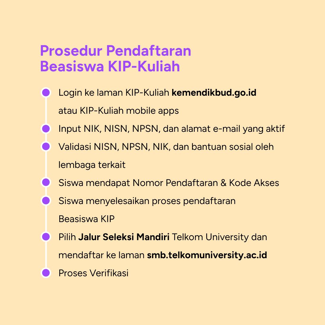 Prosedur pendaftaran beasiswa kip kuliah telkom university 2025