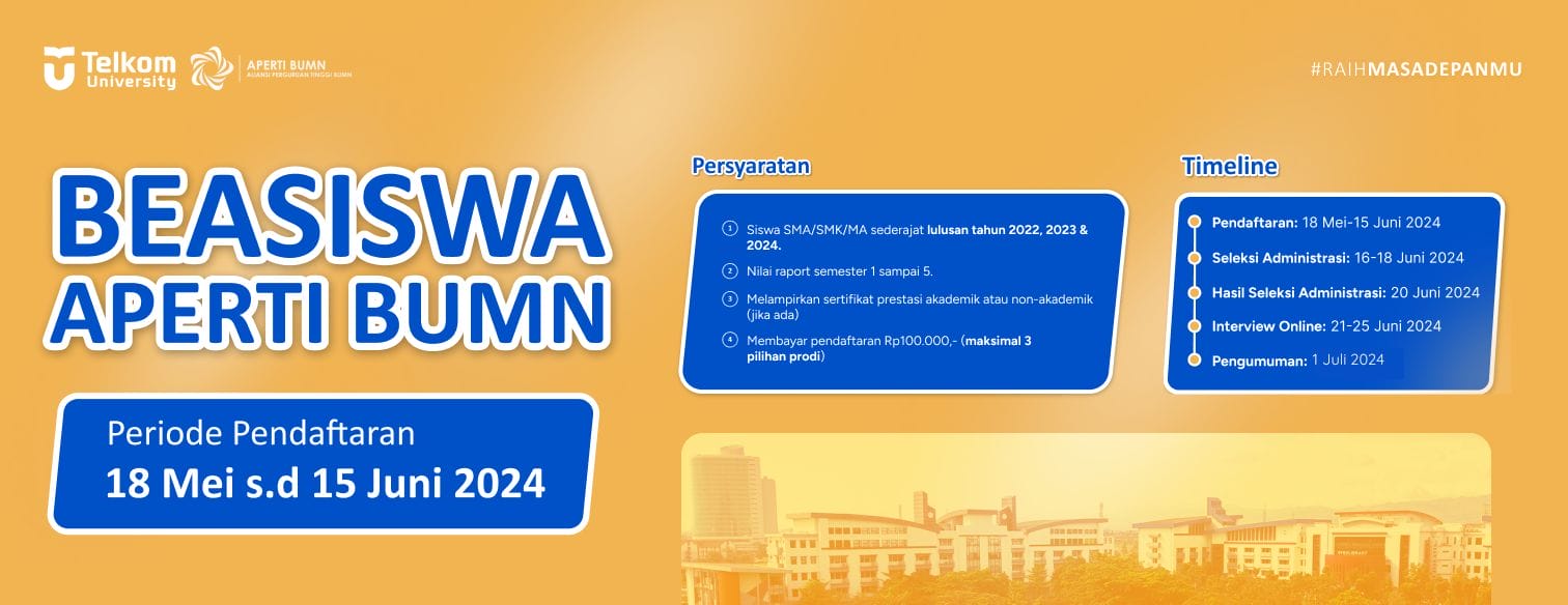 Web Banner Jalur Beasiswa Aperti Telkom University 2024 Updated