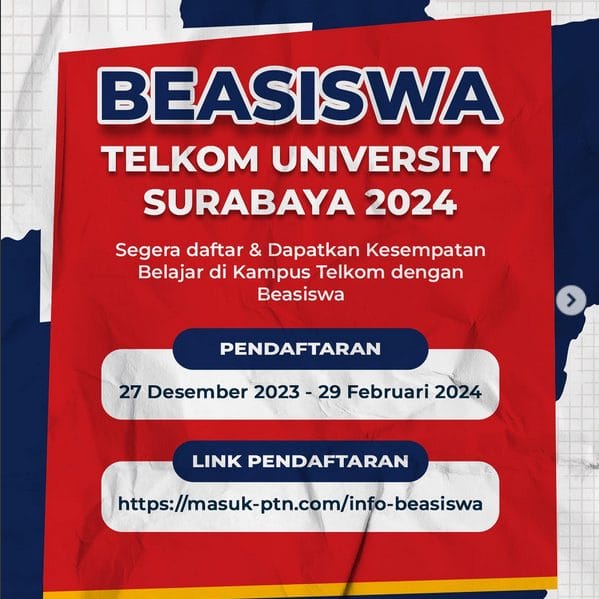 Featured Image Beasiswa Masuk Ptn Telkom University Surabaya 2024