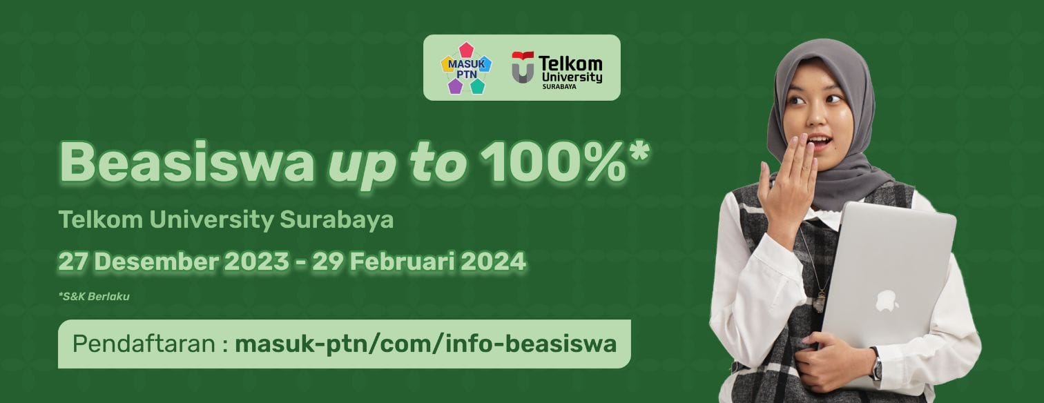 Web Banner Jalur Seleksi Beasiswa Masuk Ptn Telkom University Surabaya 2024