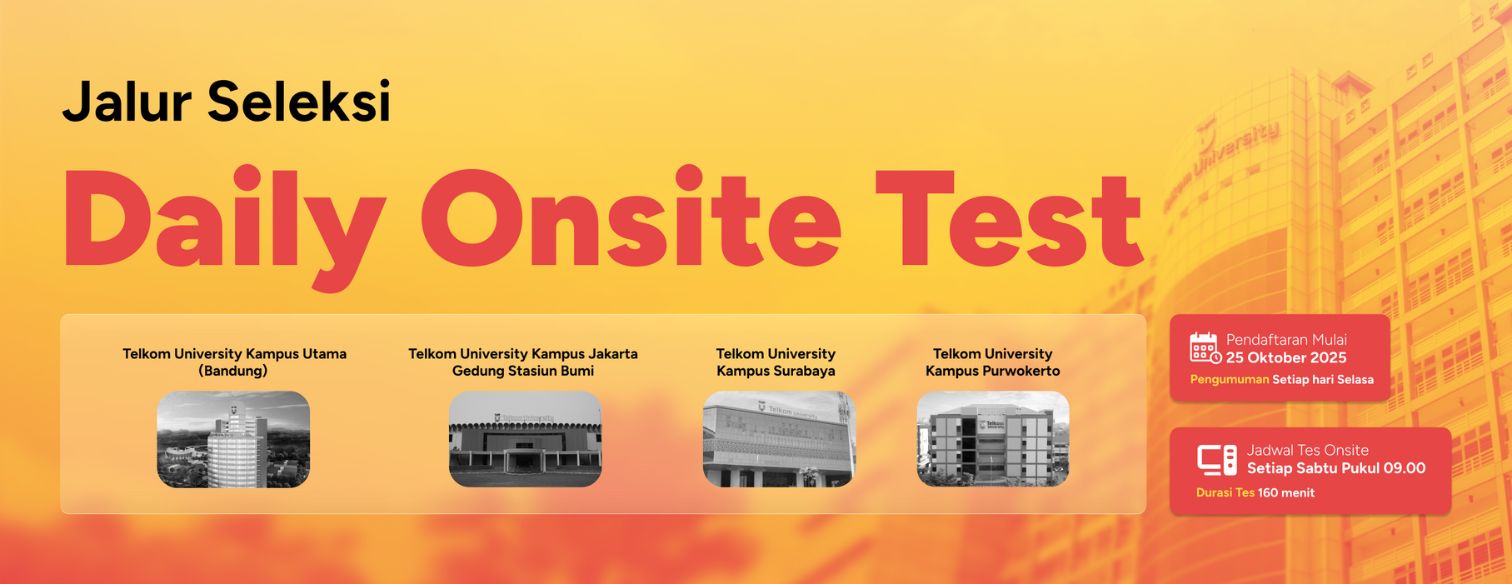 Web banner jalur seleksi daily onsite test telkom university 2026