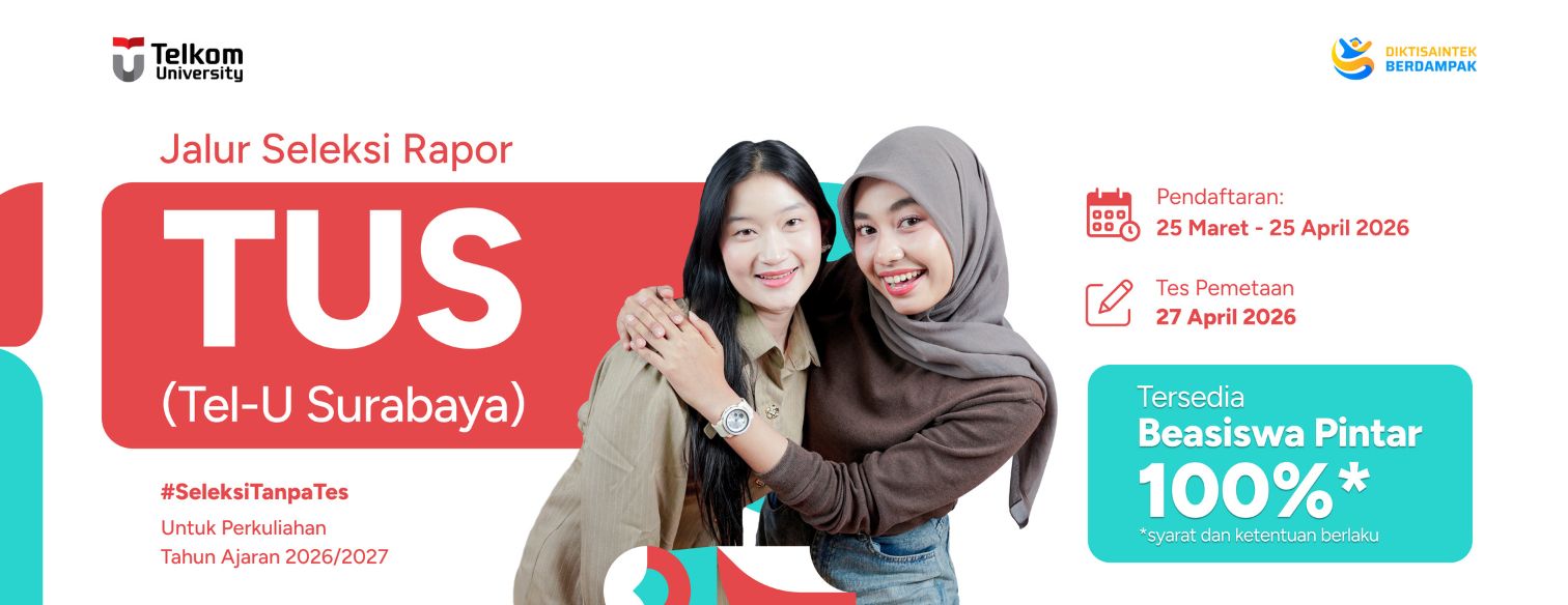 Web banner jalur seleksi telkom university surabaya periode april