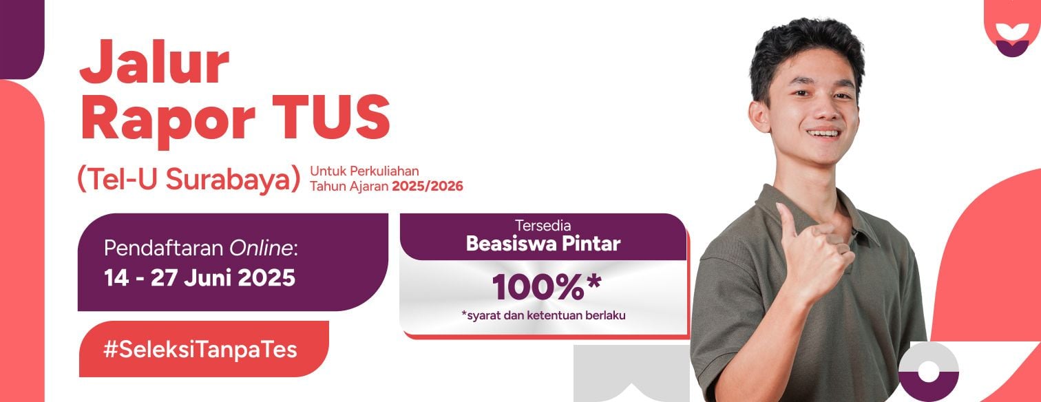 Web banner jalur seleksi telkom university surabaya periode juni 2025
