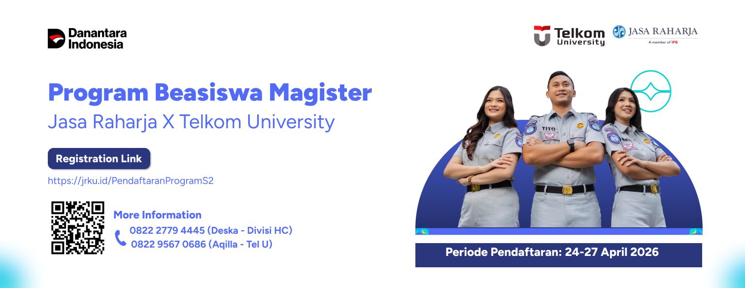 Web banner jalur seleksi program beasiswa magister jasa raharja telkom university