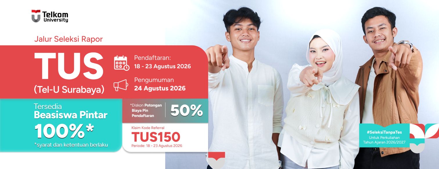 Webbanner jalur seleksi telkom university surabaya tus agustus 3